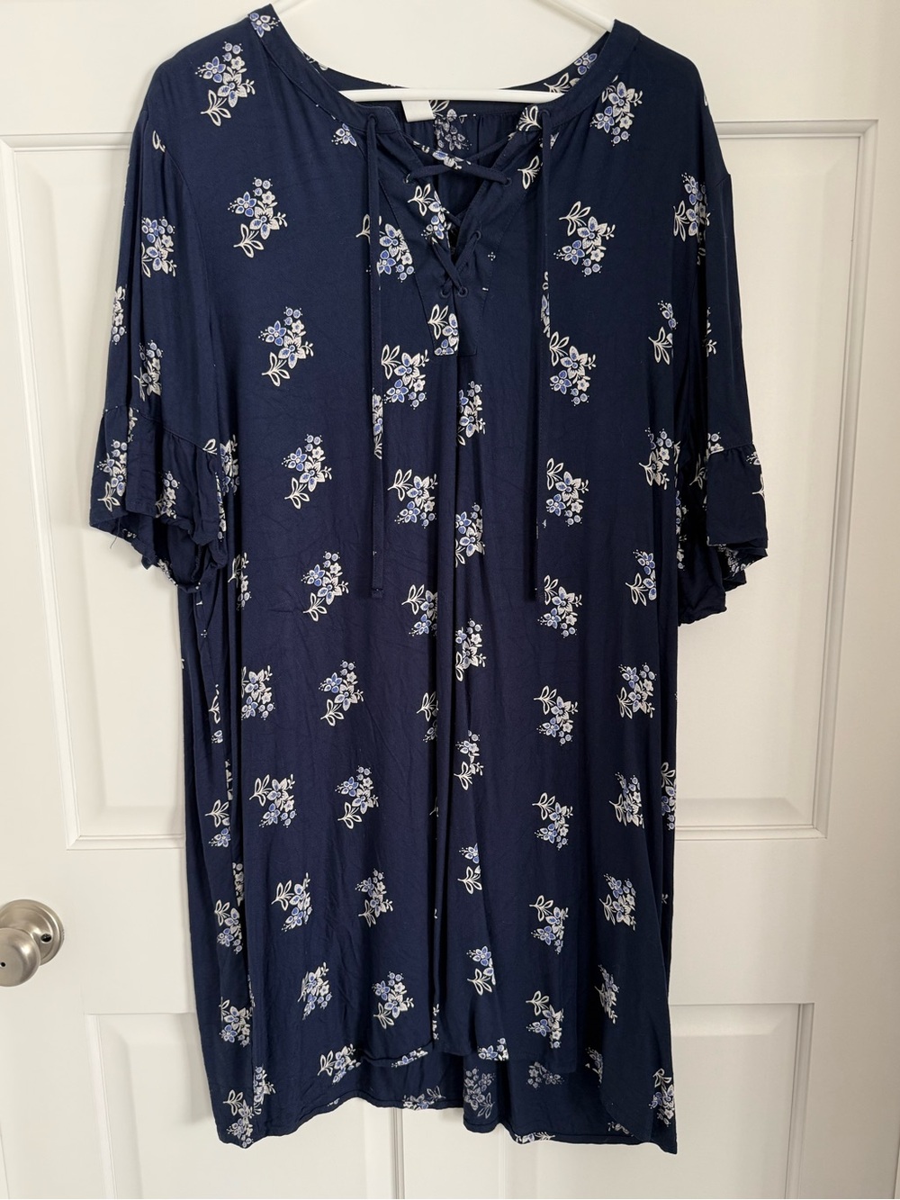 Old Navy Dark Navy Blue Dress with Light blue and white floral design